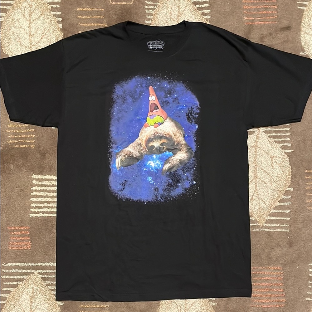 Sponge Bob Squarepants Black Tee with Patrick Star and Sloth Design